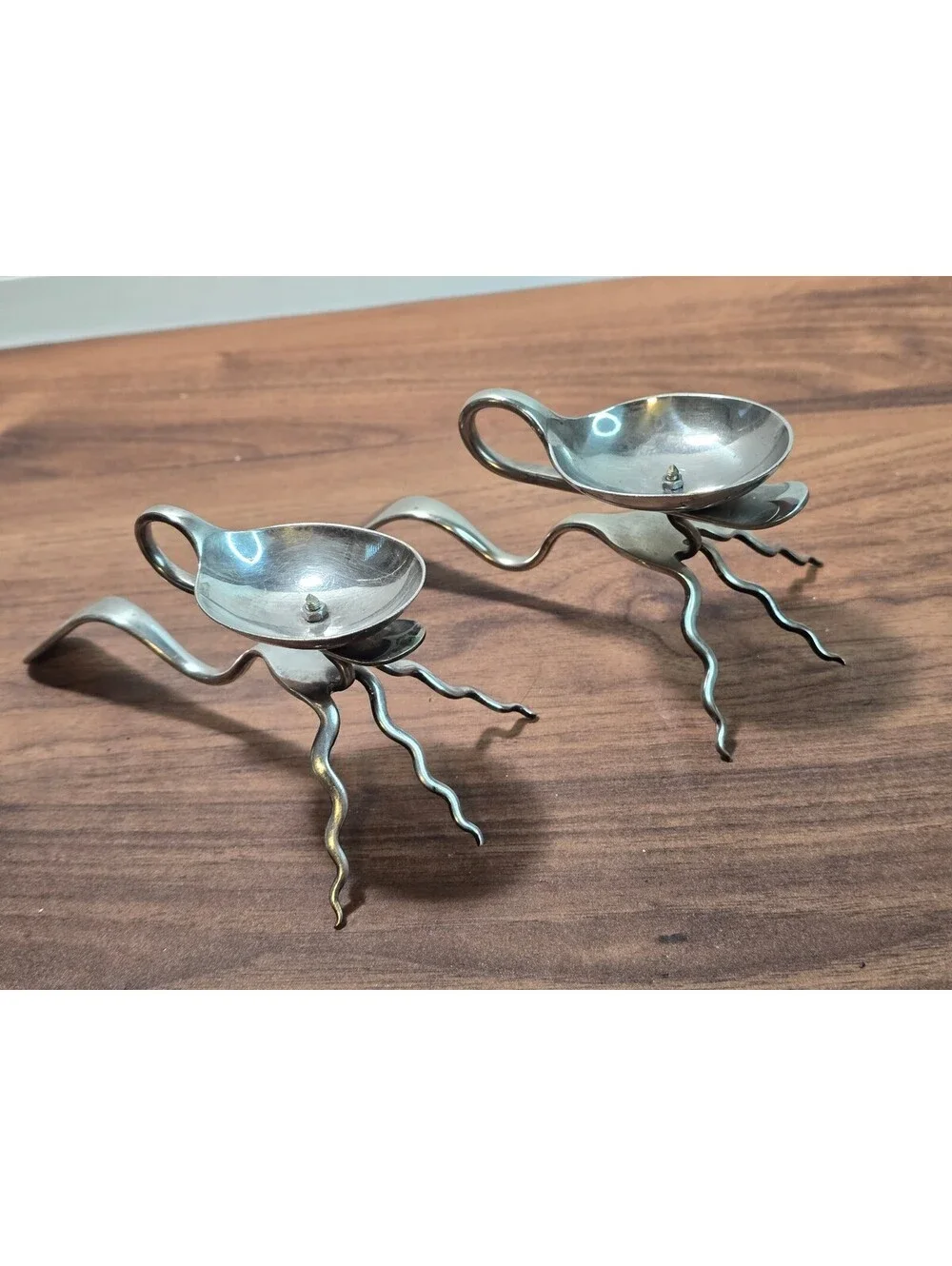 Vintage Spoon Art Candelabra Set Repurposed Silverware Candle Holders Pair